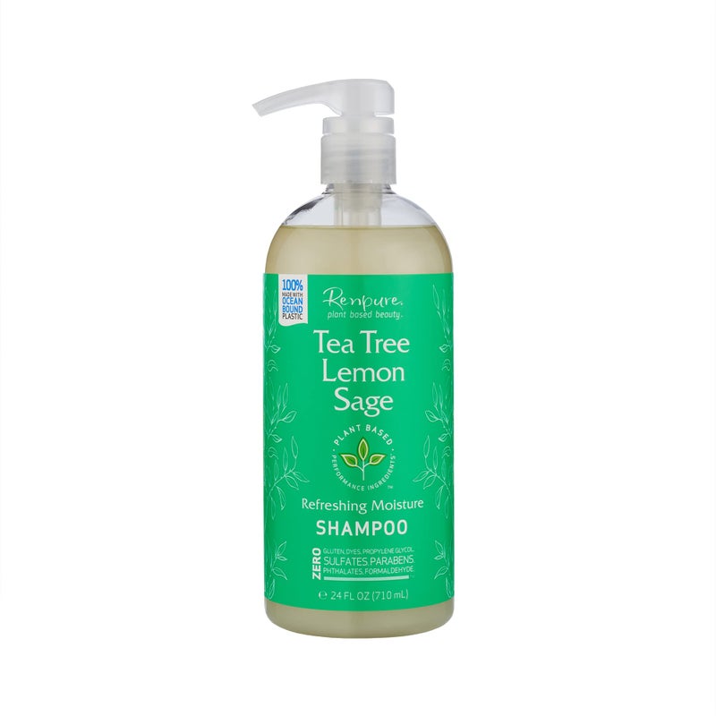 Renpure Plant Based Tea Tree and Rosemary Refresh and Rebalance Shampoo - Soothes Dry Scalp - Delivers Moisture and Shine - Rids Hair of Grime - Dye Free - Recyclable, Pump Bottle Design - 24 fl oz - Image 1